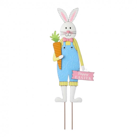 Glitzhome 36"H Metal Bunny Boy Yard Stake or Standing Décor or Wall Décor (Three Functions)