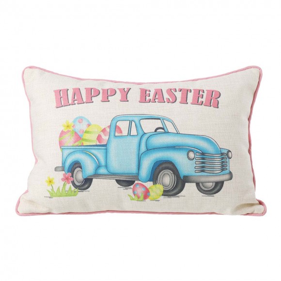 Glitzhome 18"L Faux Burlap Happy Easter Truck Pillow