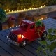 Glitzhome 18.50"L Solar Powered Red Metal Truck Planter Stand