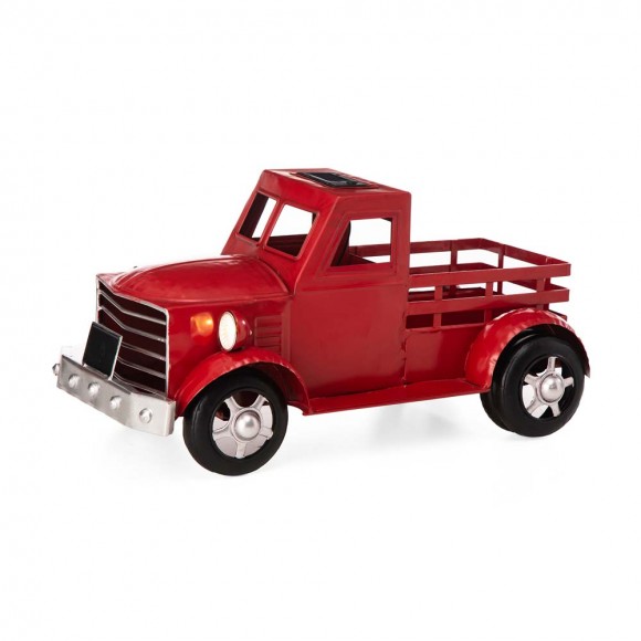 Glitzhome 18.50"L Solar Powered Red Metal Truck Planter Stand