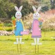 Glitzhome Set of 2 Metal Bunny Boy and Girl Yard Stake or Standing Décor or Wall Décor (Three Functions)