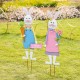 Glitzhome Set of 2 Metal Bunny Boy and Girl Yard Stake or Standing Décor or Wall Décor (Three Functions)