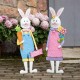 Glitzhome Set of 2 Metal Bunny Boy and Girl Yard Stake or Standing Décor or Wall Décor (Three Functions)