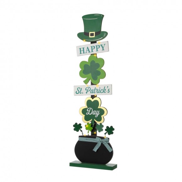 Glitzhome 42"H St. Patrick's Day Lighted Wooden Shamrocks Porch Decor