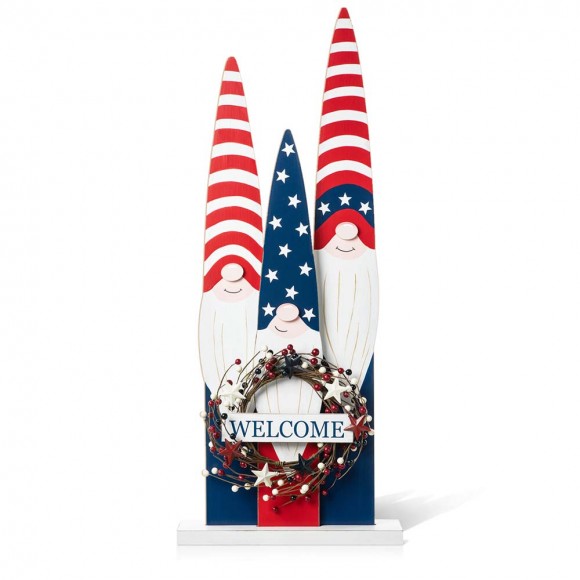 Glitzhome 36"H Wooden Patriotic/Americana Gnome Family with Wreath Porch Decor