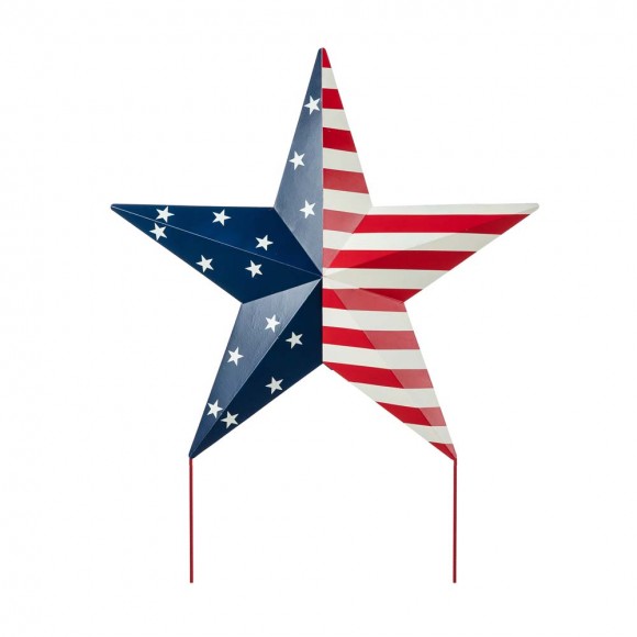 Glitzhome 30.75"H Metal Patriotic Star Yardstake or Wall Décor (Two Functions)