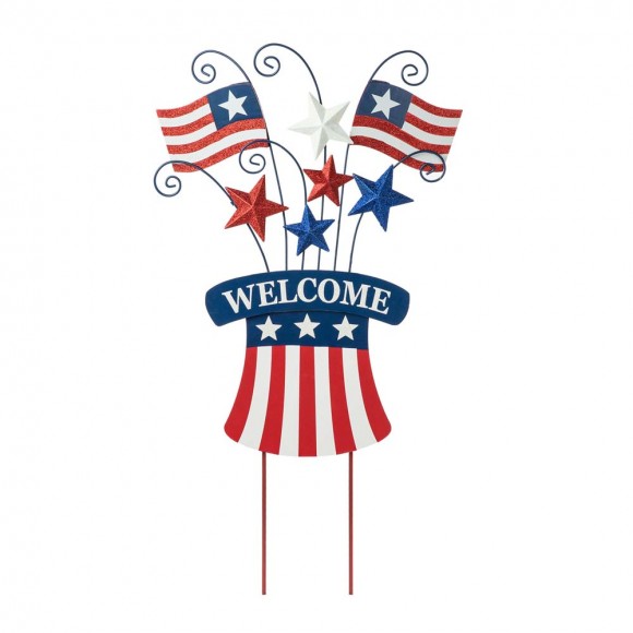 Glitzhome 30.25"H Wooden/Metal Patriotic Flags Yard Stake or Wall Décor (Two Functions)