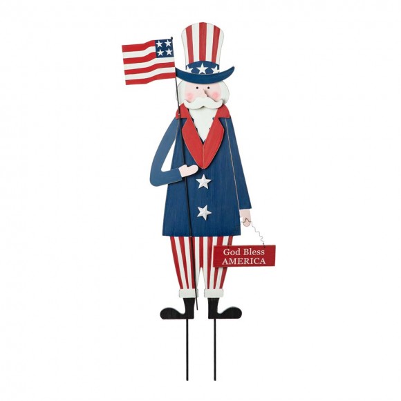 Glitzhome 36"H Wooden Patriotic Uncle Sam Yard Stake or Wall Décor or Porch Decor (Three Functions)