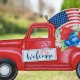 Glitzhome 23.5"L Metal Patriotic/Americana Red Truck Yard Stake or Wall Décor (Two Functions)