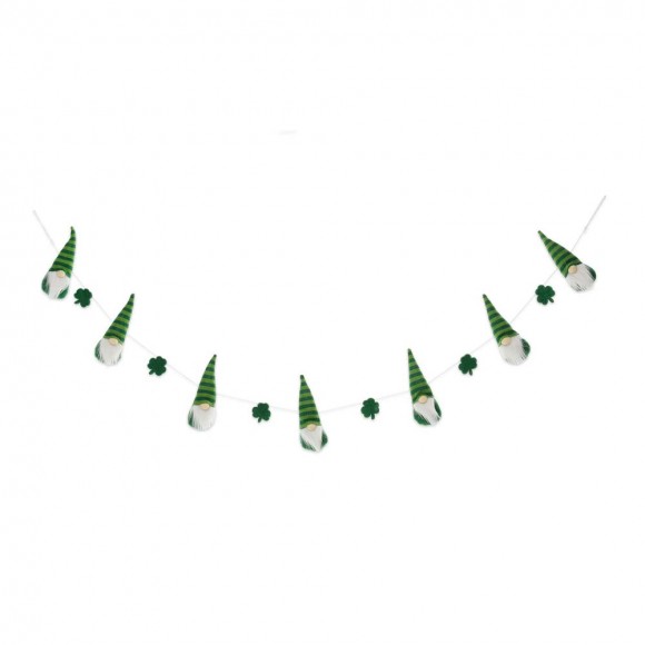 Glitzhome 72"L St. Patrick's Day Fabric Gnomes and Shamrocks Garland