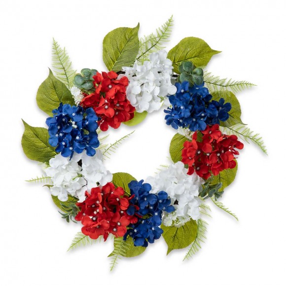 Glitzhome 22''D Patriotic/Americana Hydrangea Wreath