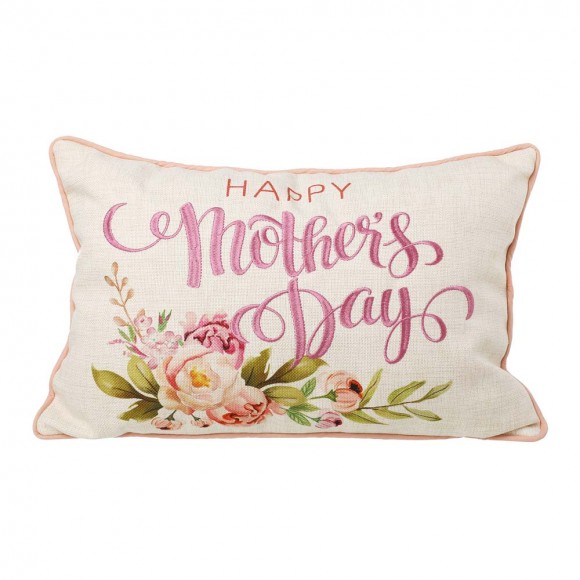 Glitzhome 18"L Faux Burlap Happy Mother's Day Floral Pillow