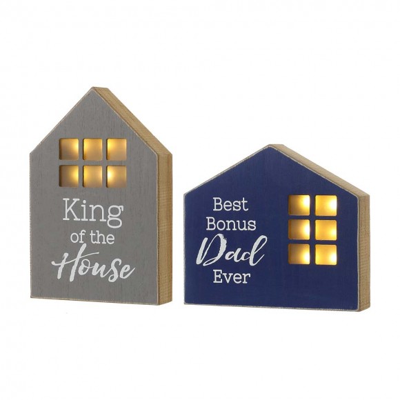 Glitzhome Set of 2 Father's Day Lighted Wooden Table Block Sign