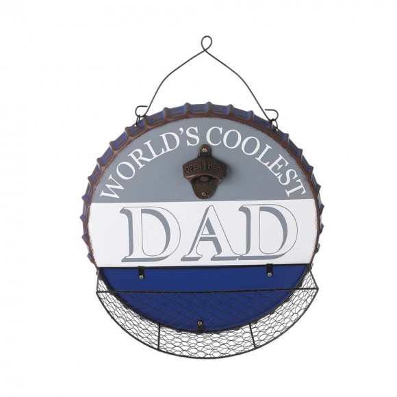 Glitzhome 13"D Father's Day Metal Bottle Cap Wall Sign & Organizer with A Bottle Opener