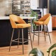 Glitzhome Mustard Yellow Fabic Seat and Leatherette Backrest Bar Stool with Brown Metal Tapered Metal Legs, Set of 2