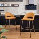 Glitzhome Mustard Yellow Fabic Seat and Leatherette Backrest Bar Stool with Brown Metal Tapered Metal Legs, Set of 2