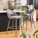 Glitzhome Dark Gray Fabic Seat and Leatherette Backrest Bar Stool with Brown Tapered Metal Legs, Set of 2