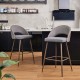 Glitzhome Dark Gray Fabic Seat and Leatherette Backrest Bar Stool with Brown Tapered Metal Legs, Set of 2