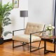 Glitzhome 31.50"H Beige PU Leather Button-tufted Accent Arm Chair with Black Metal Frame