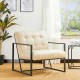 Glitzhome 31.50"H Beige PU Leather Button-tufted Accent Arm Chair with Black Metal Frame