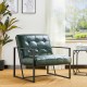 Glitzhome 31.50"H Green PU Leather Button-tufted Accent Arm Chair with Black Metal Frame