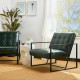 Glitzhome 31.50"H Green PU Leather Button-tufted Accent Arm Chair with Black Metal Frame
