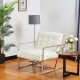 Glitzhome 31.50"H White PU Leather Button-tufted Accent Arm Chair with Chrome Plated Frame