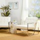 Glitzhome 31.50"H White PU Leather Button-tufted Accent Arm Chair with Chrome Plated Frame