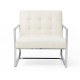 Glitzhome 31.50"H White PU Leather Button-tufted Accent Arm Chair with Chrome Plated Frame