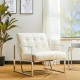 Glitzhome 31.50"H White PU Leather Button-tufted Accent Arm Chair with Chrome Plated Frame