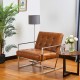 Glitzhome 31.50"H Brown PU Leather Button-tufted Accent Arm Chair with Chrome Plated Frame