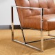 Glitzhome 31.50"H Brown PU Leather Button-tufted Accent Arm Chair with Chrome Plated Frame