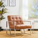 Glitzhome 31.50"H Brown PU Leather Button-tufted Accent Arm Chair with Chrome Plated Frame