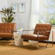 Glitzhome 31.50"H Brown PU Leather Button-tufted Accent Arm Chair with Chrome Plated Frame