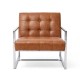 Glitzhome 31.50"H Brown PU Leather Button-tufted Accent Arm Chair with Chrome Plated Frame