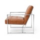 Glitzhome 31.50"H Brown PU Leather Button-tufted Accent Arm Chair with Chrome Plated Frame