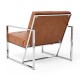 Glitzhome 31.50"H Brown PU Leather Button-tufted Accent Arm Chair with Chrome Plated Frame