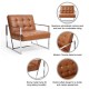 Glitzhome 31.50"H Brown PU Leather Button-tufted Accent Arm Chair with Chrome Plated Frame