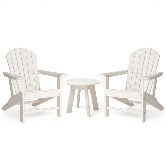 Elm PLUS 3-Piece Outdoor Patio White HDPE Adirondack Chair and Side Table Set