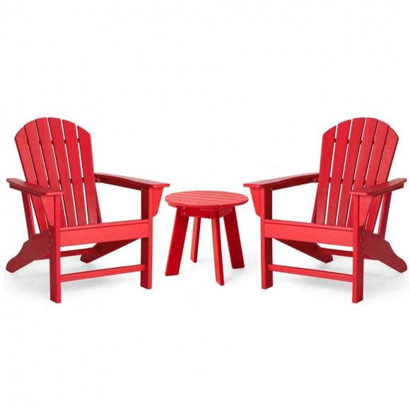 Elm PLUS 3-Piece Outdoor Patio Red HDPE Adirondack Chair and Side Table Set