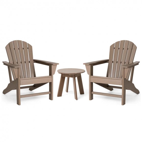 Elm PLUS 3-Piece Outdoor Patio Tan HDPE Adirondack Chair and Side Table Set