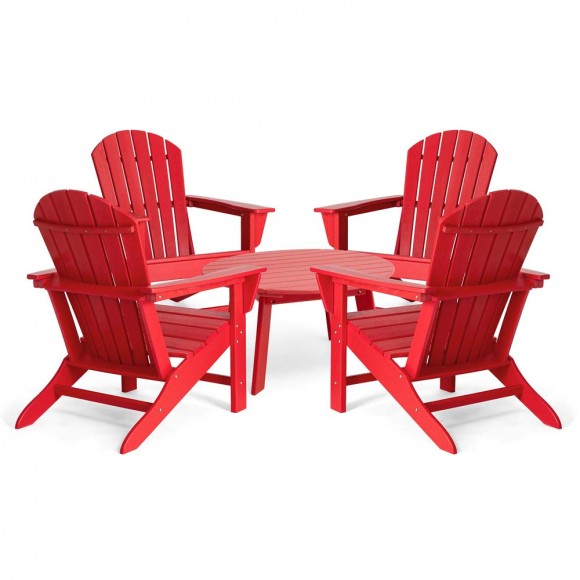 Elm PLUS 5-Piece Outdoor Patio Red HDPE Adirondack Chair and 32"D Coffee Table Set