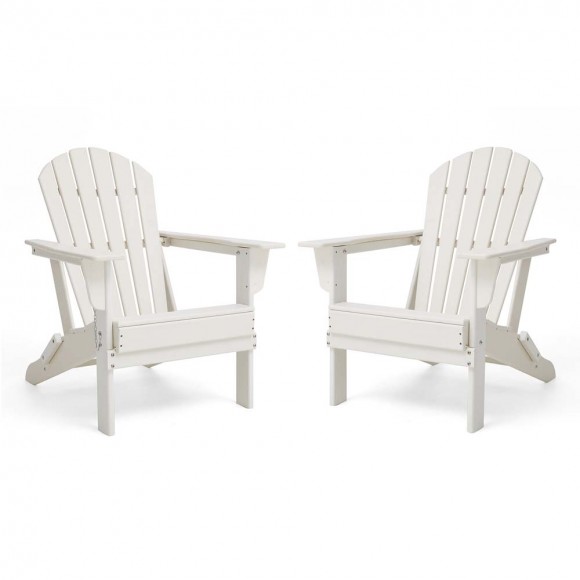 Elm PLUS Outdoor Patio White HDPE Folding Adirondack Chair, Set of 2