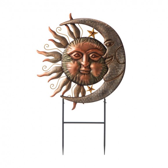 Glitzhome 36.25"H Metal Sun and Moon Yardstake or Wall Décor (Two Functions)