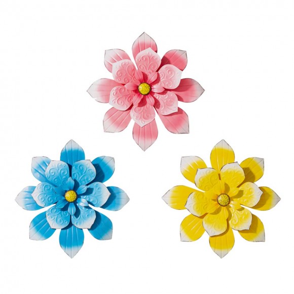 Glitzhome 15"D Set of 3 Outdoor Metal Dimensional Flowers Wall Décor