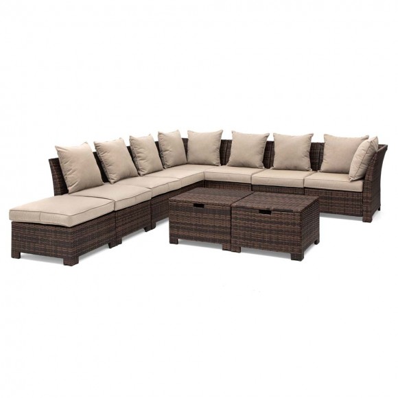 Glitzhome 10-Piece Outdoor Patio All-Weather Brown Wicker Sectional Sofa Set