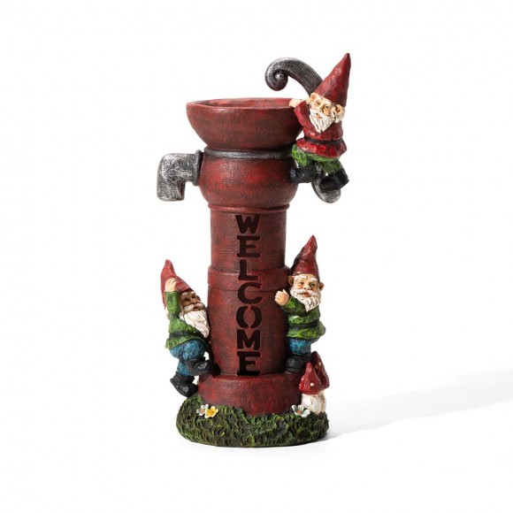 Glitzhome 16.5"H Solar Polyresin Water Pump Gnome Welcome Garden Statue