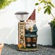 Glitzhome 16.25"H Polyresin Gnome Welcome Garden Statue with Solar Powered Lamp Post