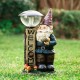 Glitzhome 16.25"H Polyresin Gnome Welcome Garden Statue with Solar Powered Lamp Post