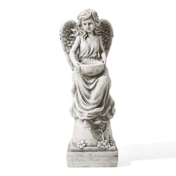 Glitzhome 31.25"H MGO Angel Garden Statue with a Birdbath